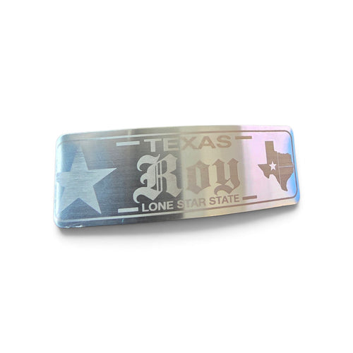 THE TEXAS STATE STAINLESS STEEL NAME PLATE SILVER