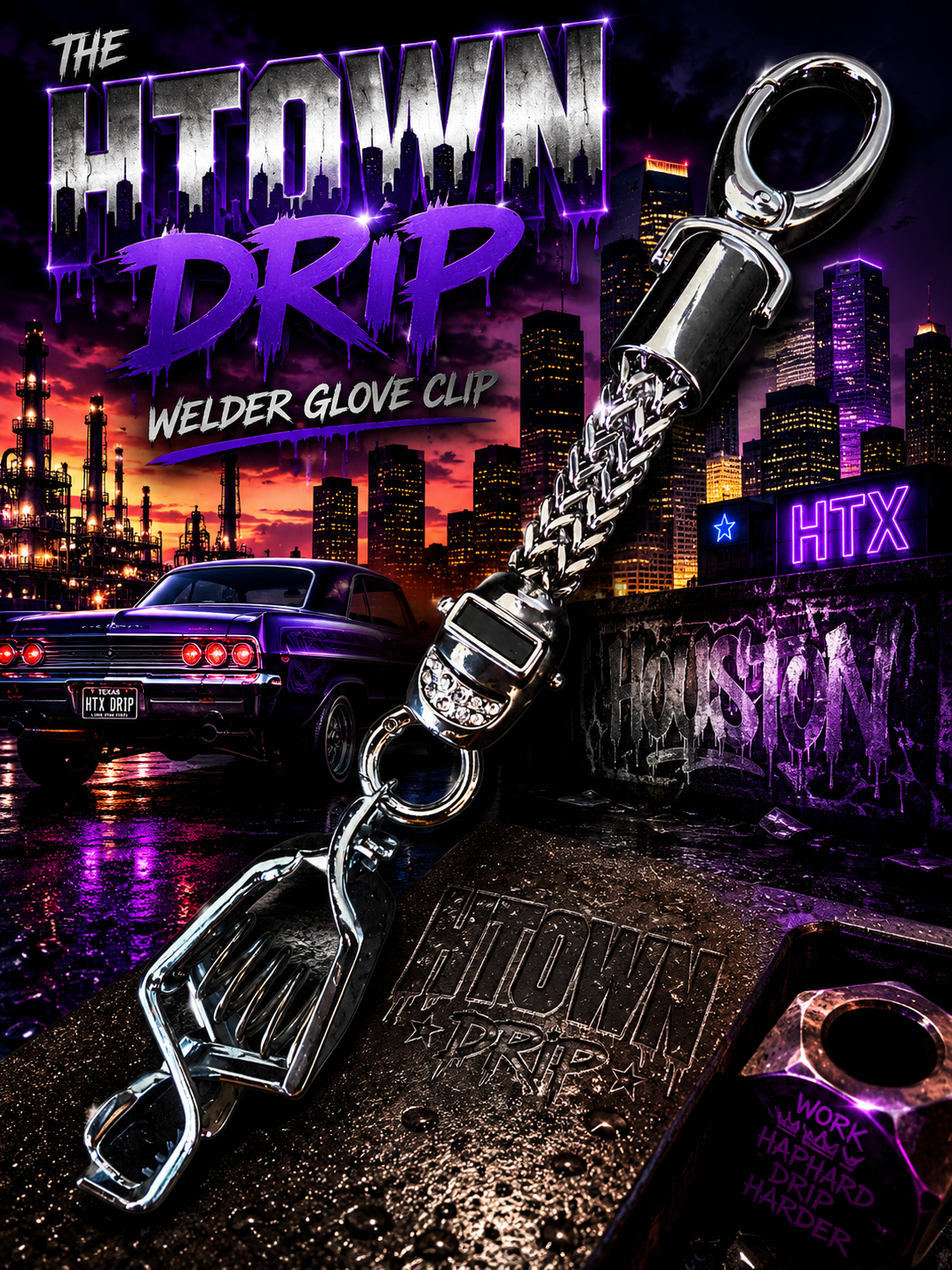 THE H TOWN DRIP WELDER GLOVE CLIP WITH ICED OUT GRILL