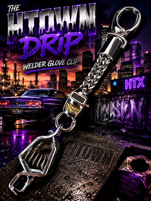 THE H TOWN DRIP WELDER GLOVE CLIP WITH GOLD ICED OUT GRILL